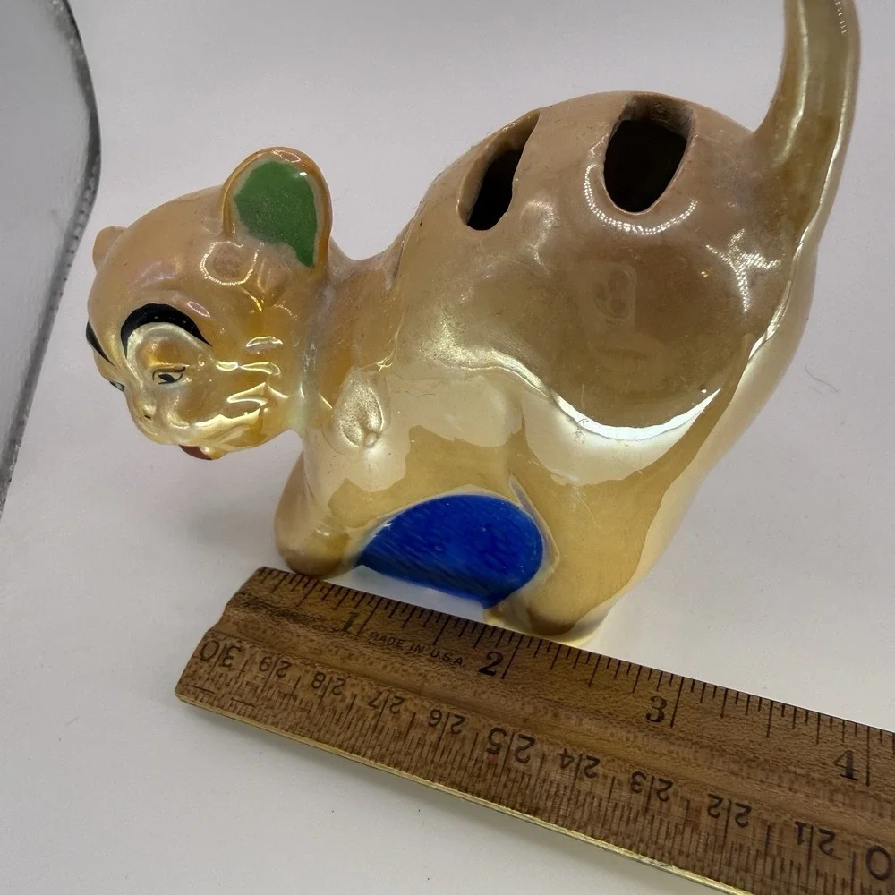 Lusterware Gold Castle Cat 1930's figural ceramic TOOTHBRUSH‎ HOLDER Japan